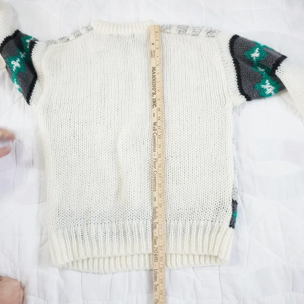 VTG 80s Justin Blake Men's Crew‎ Neck Sweater M White Geometric Pattern Acrylic
